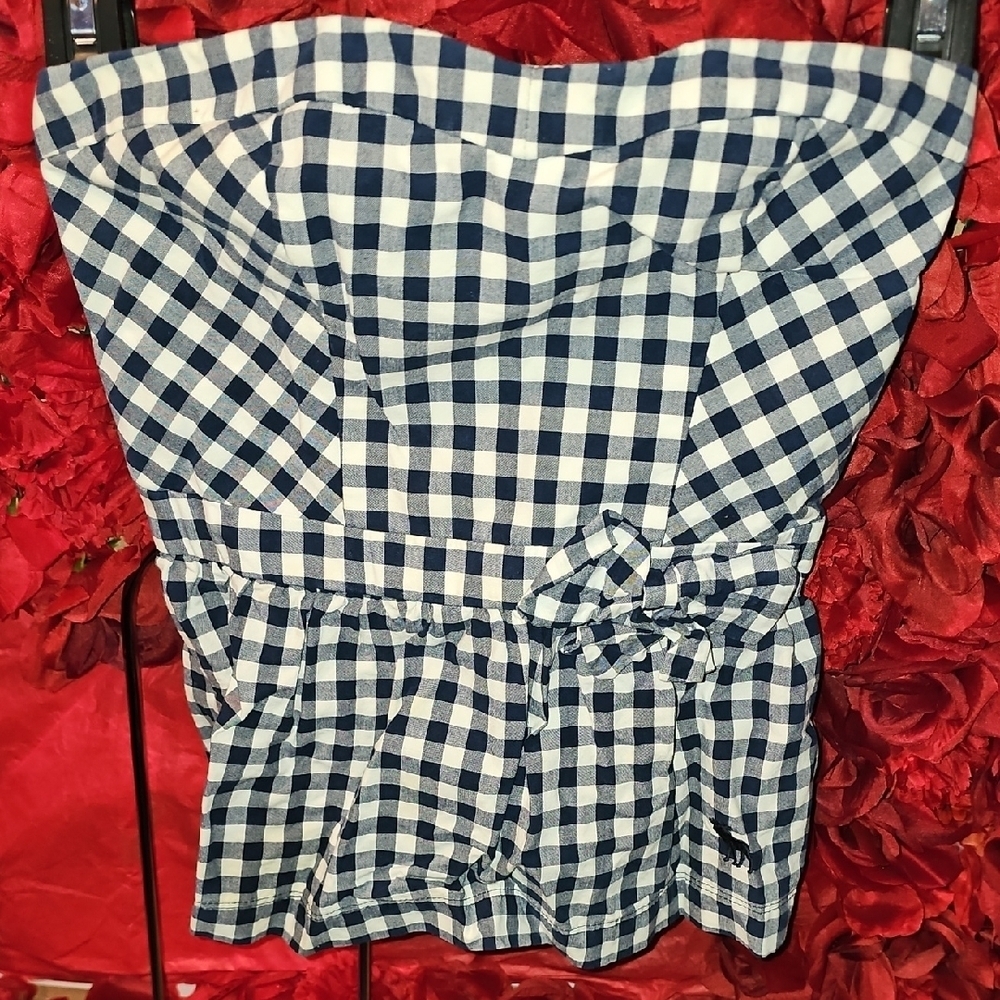 Abercrombie & Fitch Blue and White Gingham Strapless Top Size XLarge